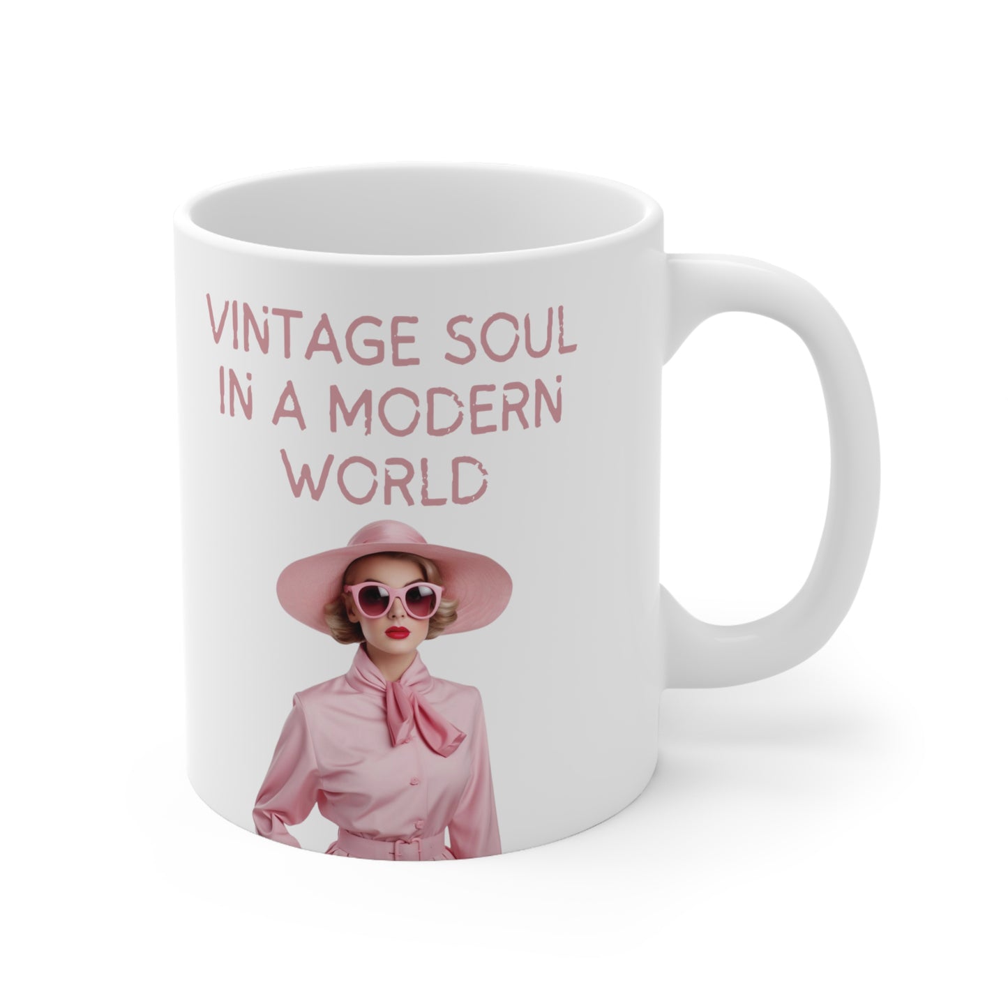 Vintage Soul , Vintage Soul in a Modern World Mug, Ceramic Mug 11oz , Pink, Gifts for Friends , Coffee Mug , Retro Mug