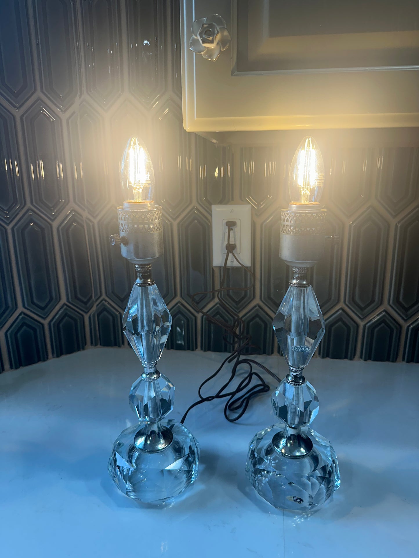 Vintage lamps- pair of lamps- bedside lamps- crystal lamp