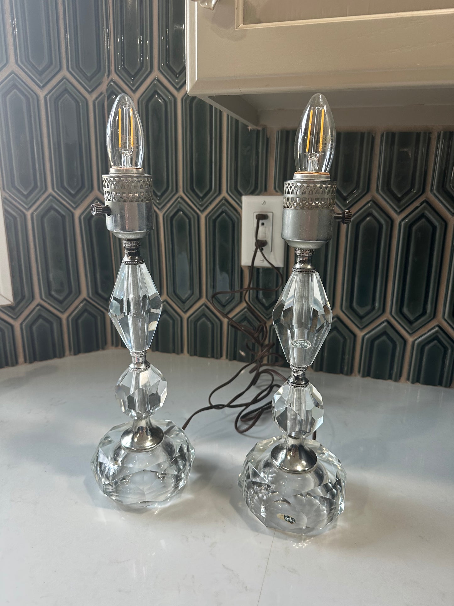 Vintage lamps- pair of lamps- bedside lamps- crystal lamp