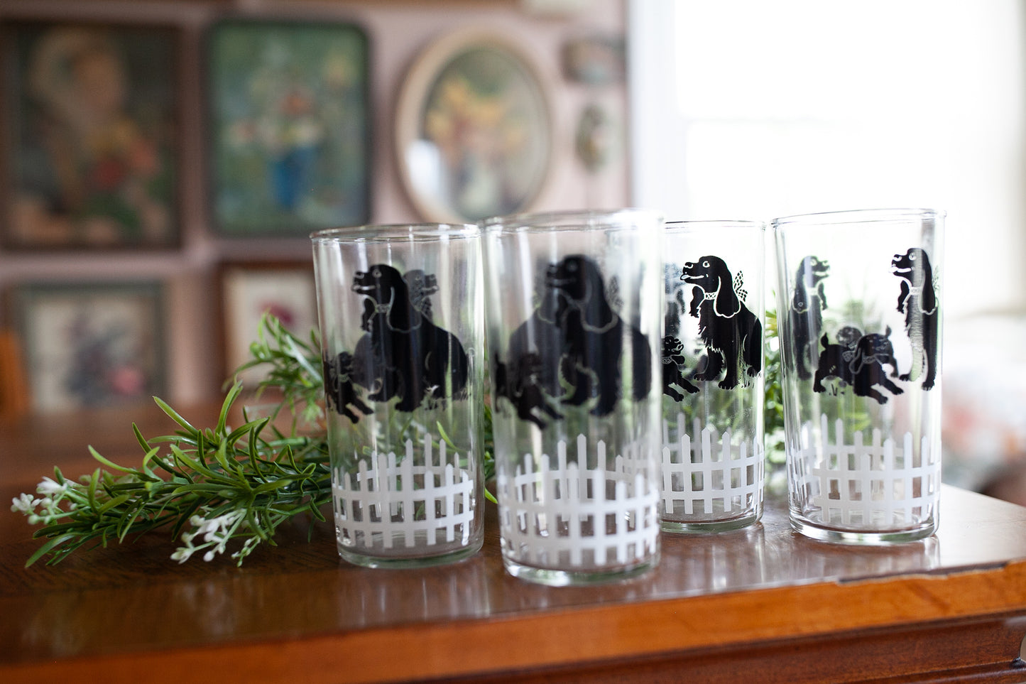 Vintage Glasses- 4 Glasses with Dogs- Cocker Spaniel