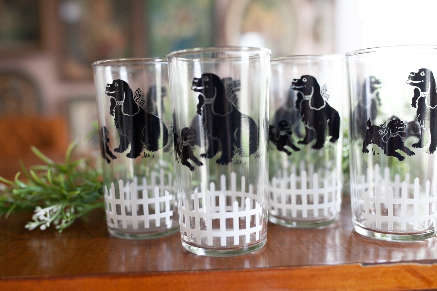 Vintage Glasses- 4 Glasses with Dogs- Cocker Spaniel