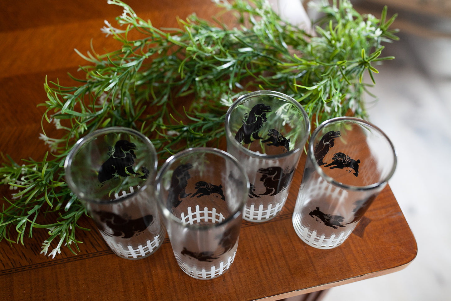 Vintage Glasses- 4 Glasses with Dogs- Cocker Spaniel