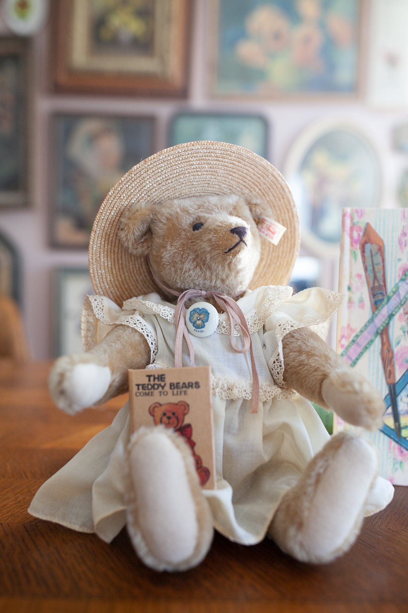 Steiff-Limited Edition Steiff Pansy Bear her with Book, "Pansy Goes To Paris"