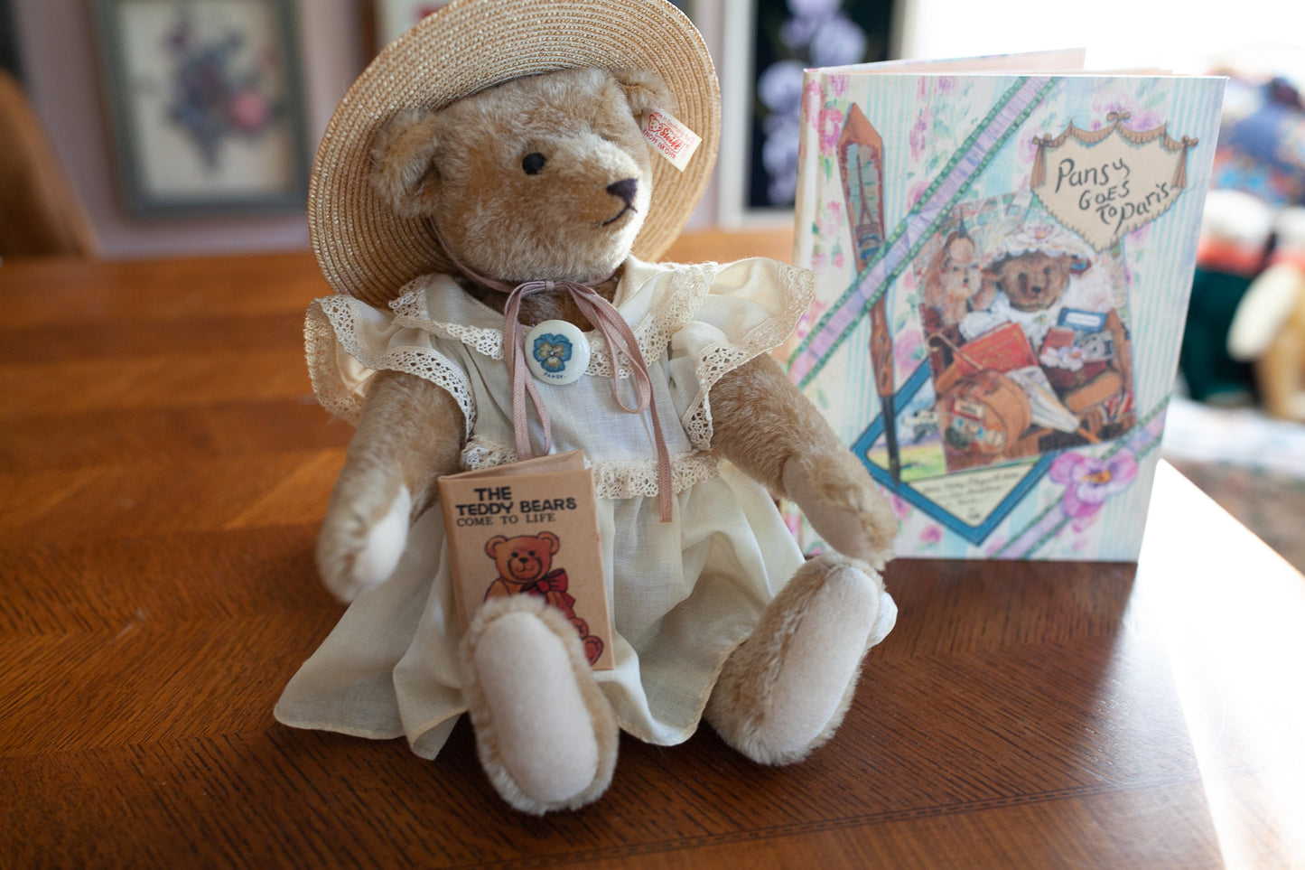 Steiff-Limited Edition Steiff Pansy Bear her with Book, "Pansy Goes To Paris"