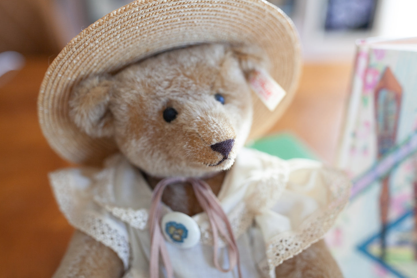 Steiff-Limited Edition Steiff Pansy Bear her with Book, "Pansy Goes To Paris"