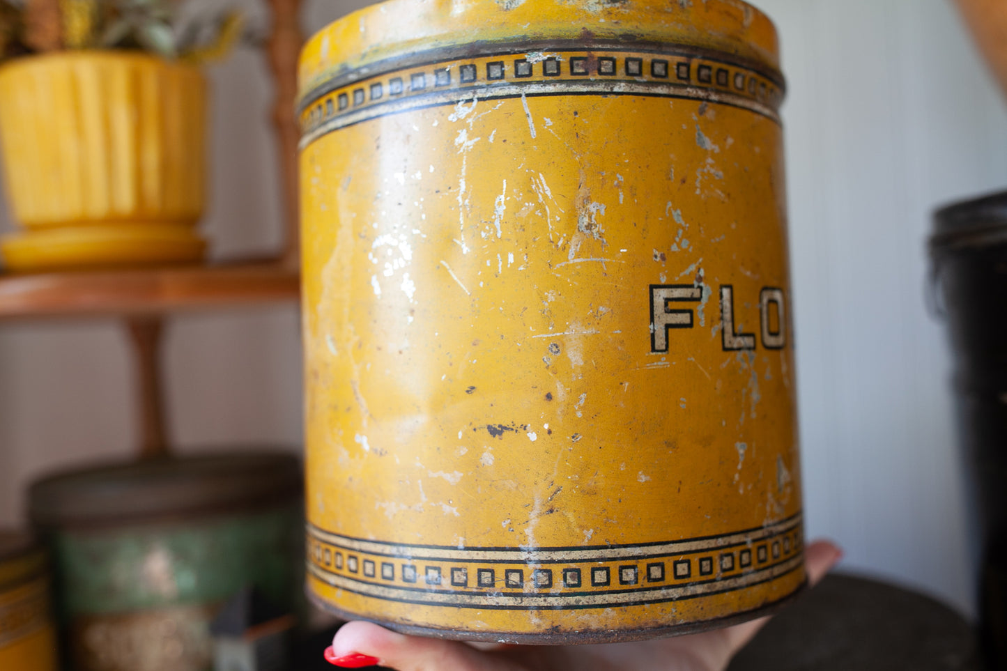 Vintage Flour Tin -Yellow Tin -FLOUR