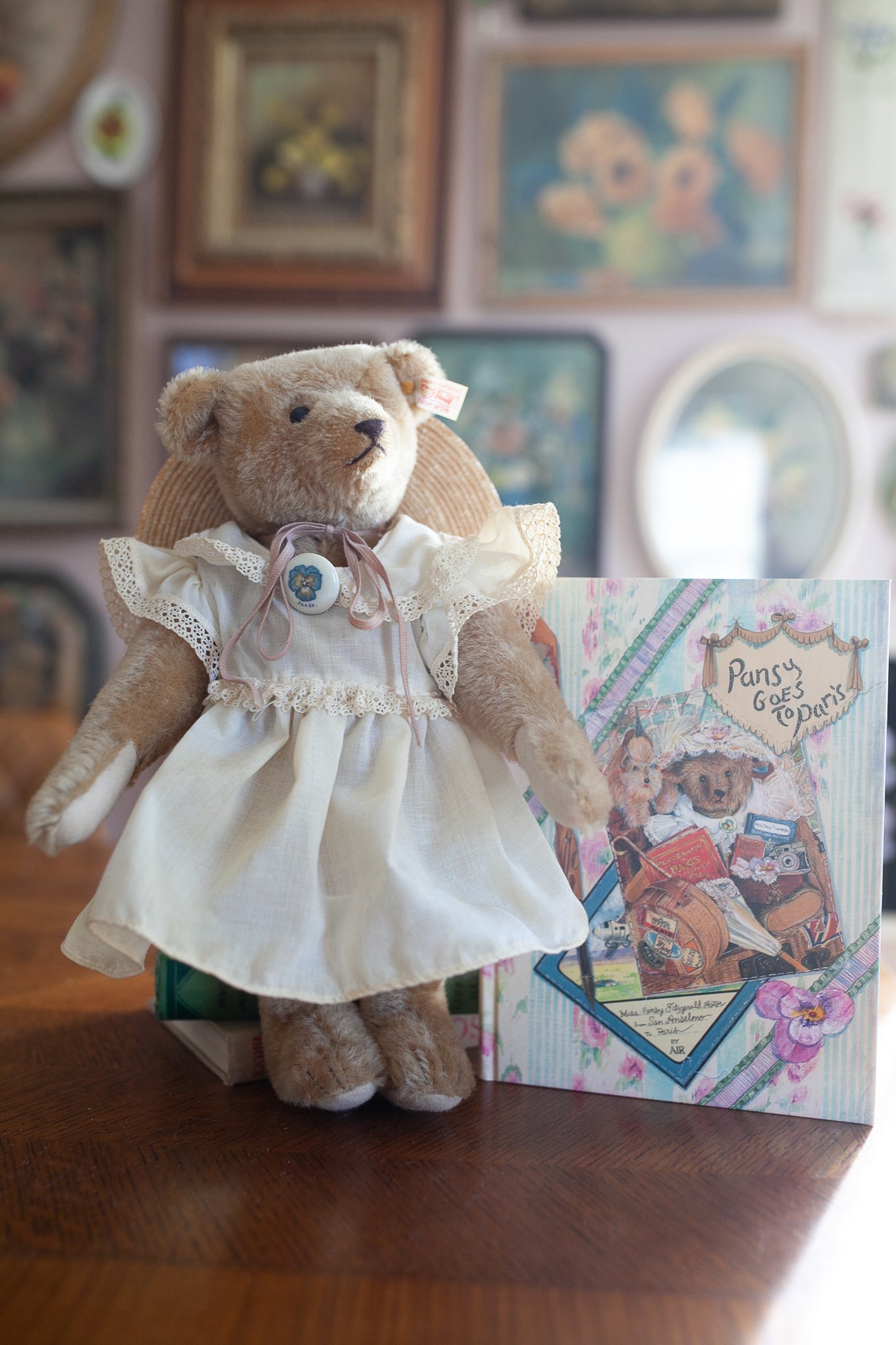 Steiff-Limited Edition Steiff Pansy Bear her with Book, "Pansy Goes To Paris"