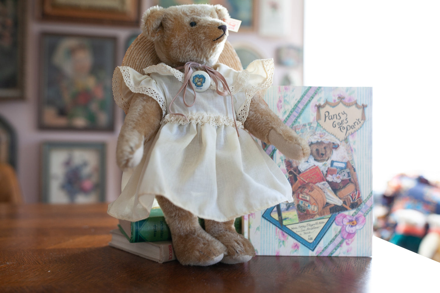 Steiff-Limited Edition Steiff Pansy Bear her with Book, "Pansy Goes To Paris"