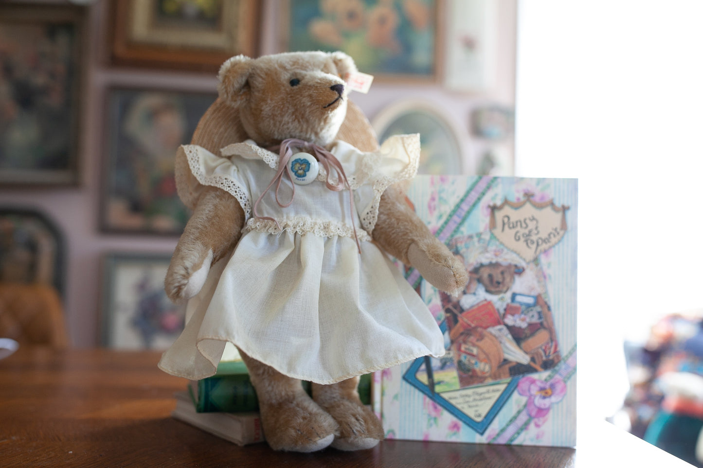 Steiff-Limited Edition Steiff Pansy Bear her with Book, "Pansy Goes To Paris"