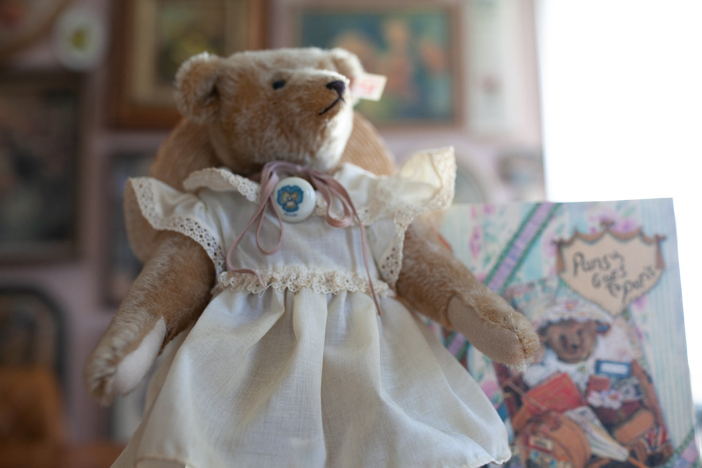 Steiff-Limited Edition Steiff Pansy Bear her with Book, "Pansy Goes To Paris"