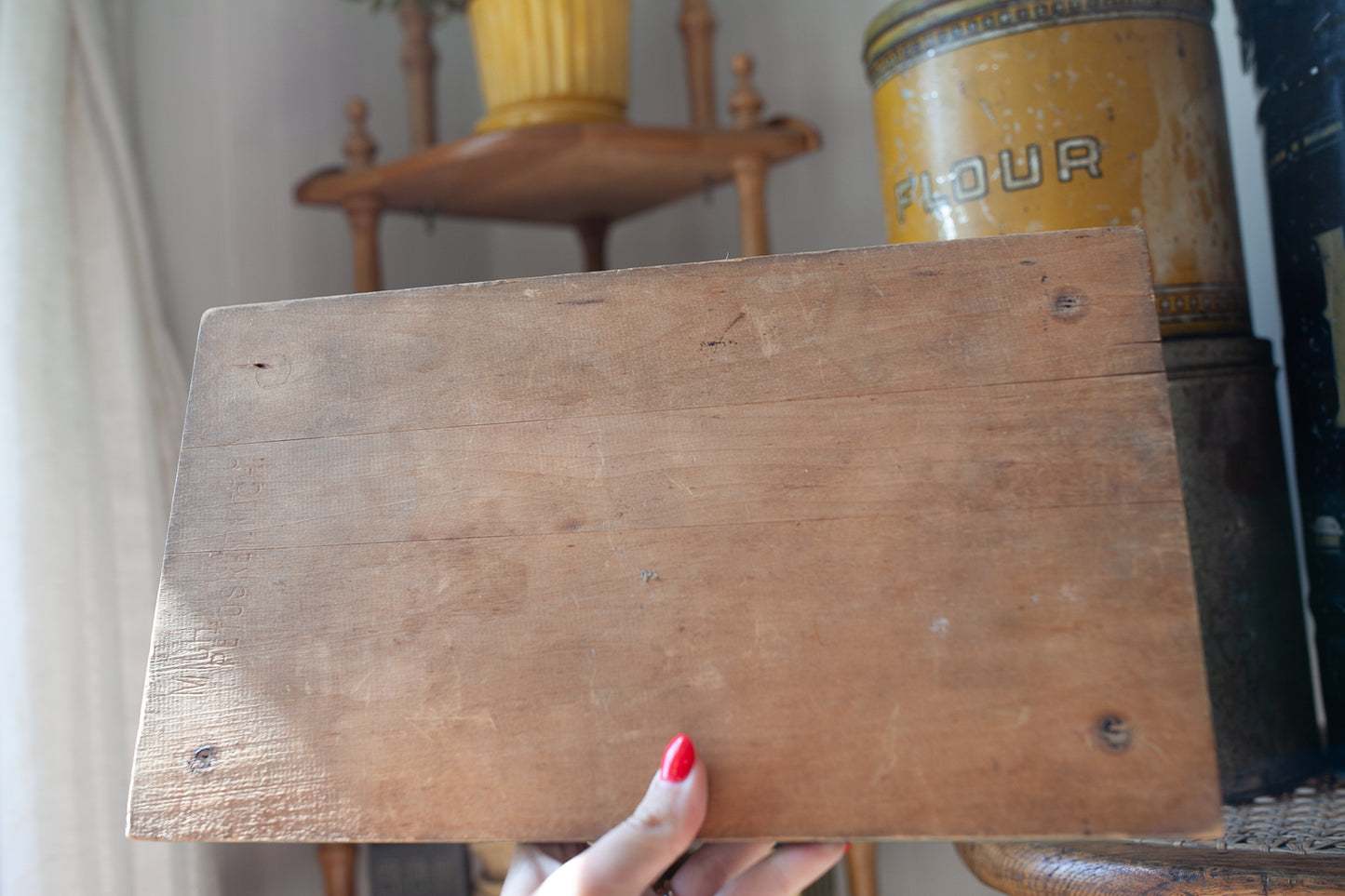 Vintage Wooden Cutting Board with Knife