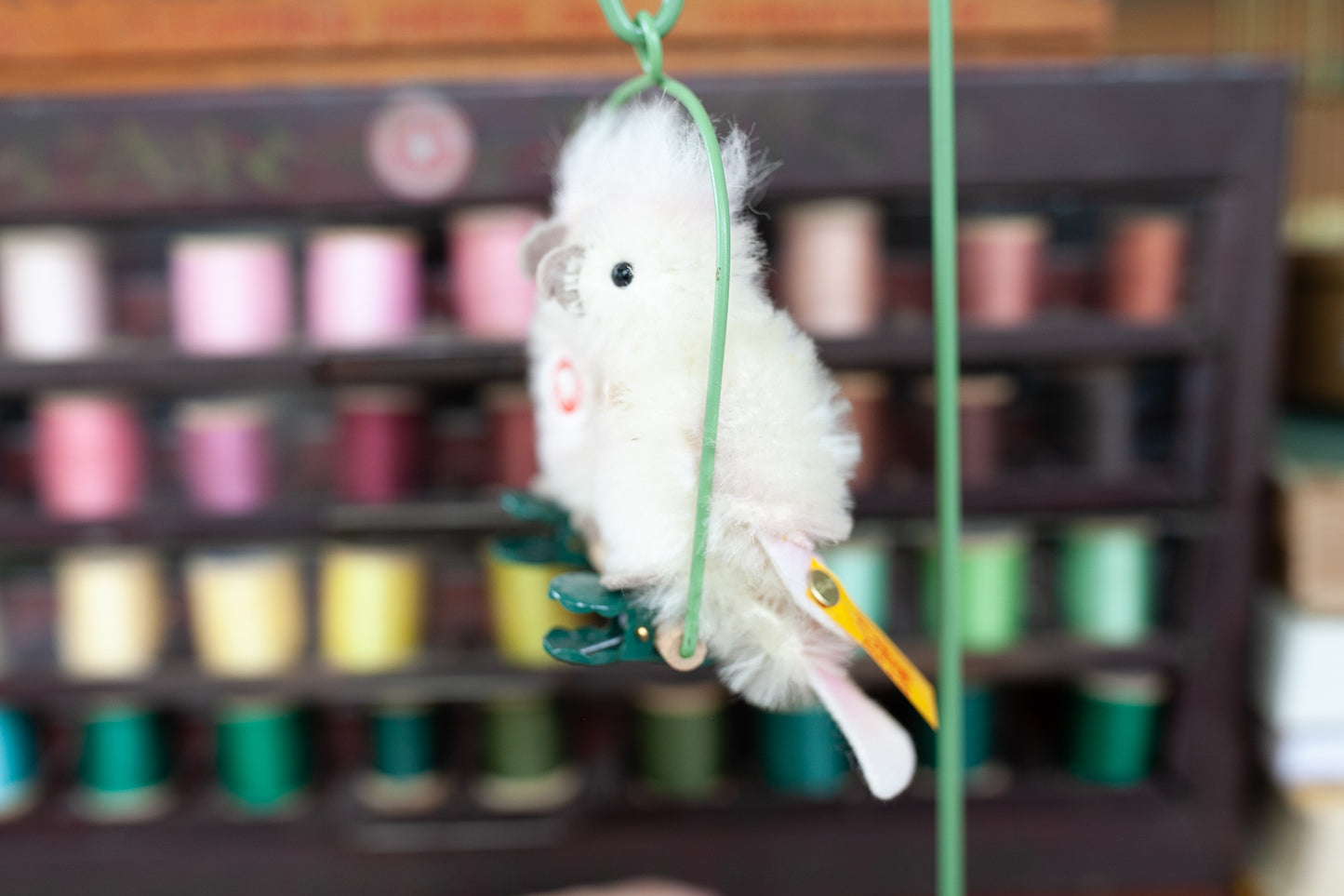 Steiff Cockatoo Parrot Bird -Clips on-Mohair Bird - Vintage Steiff - Bird and Stand