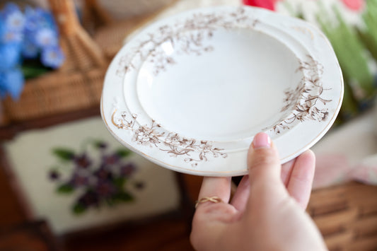 Antique Brown Transferware Dish - Bowl- Brown Floral