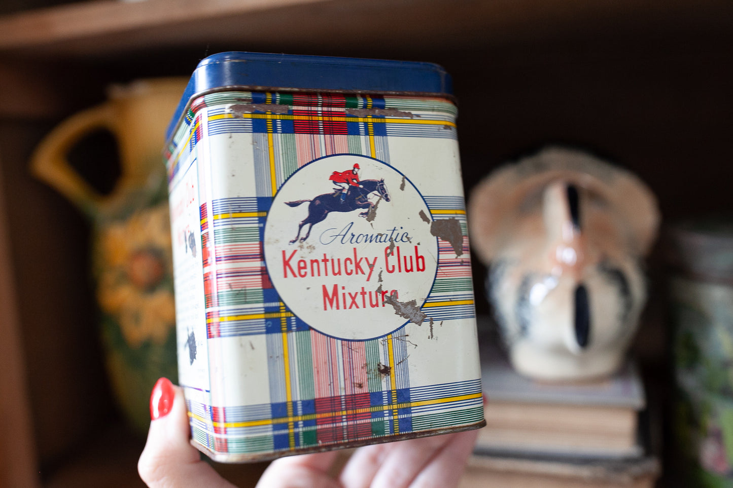 Vintage Tin - Kentucky Club Mixture Tin - Plaid Tin- Horse Tin