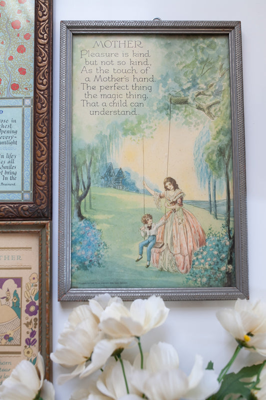 Vintage Artwork- Poem Framed- Mother -Motto Print- Mary Gold- Reliance Picture Frame Co