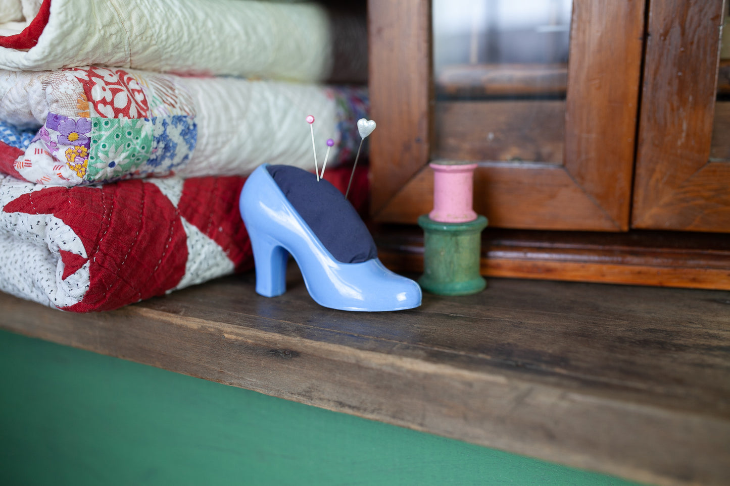 Vintage Shoe Pin Cushion -Blue High Heel- Vintage Sewing