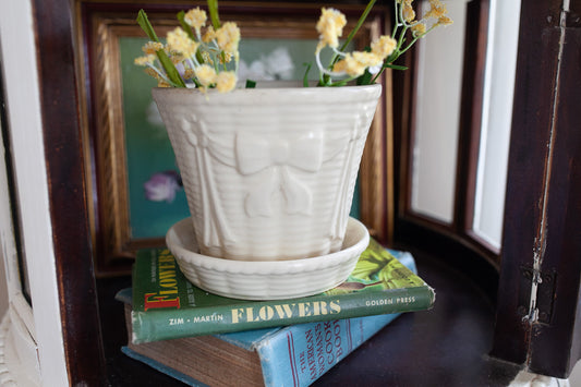 Vintage Pottery- White Planter with Bow -Shawnee