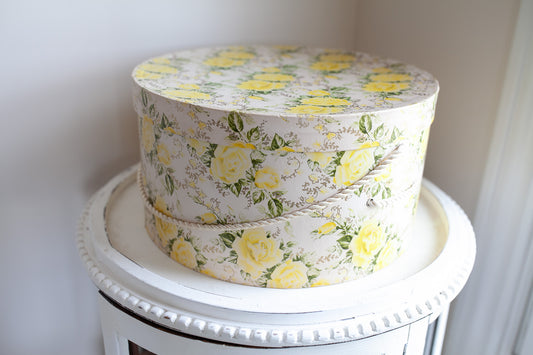 Vintage Hat Box- Yellow Rose Hat Circular Storage Box