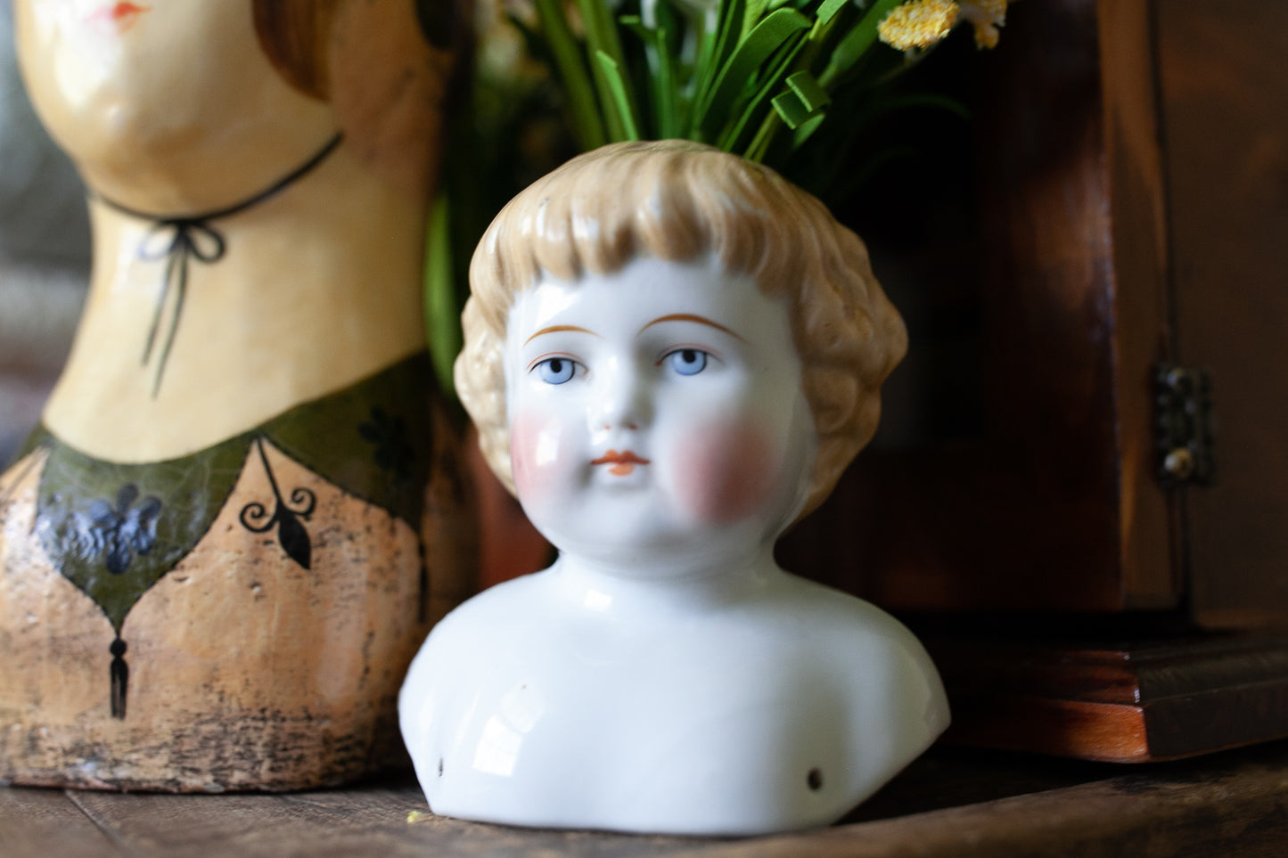 Bust - Doll Head - Antique Blonde Doll Head - Porcelain Doll