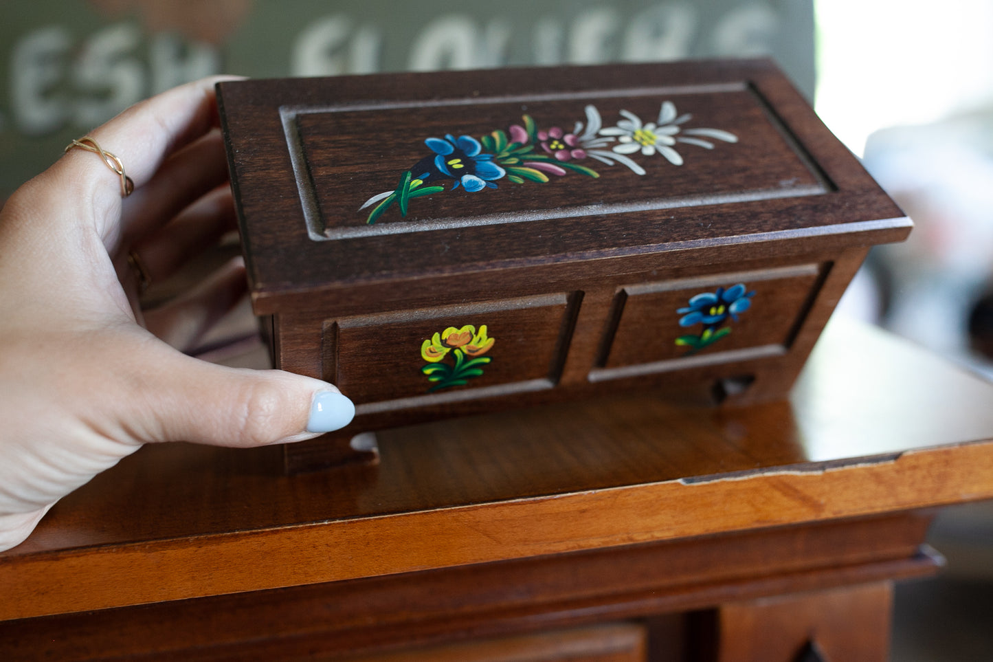 Vintage Music Box- Floral Music Box -Reuge- Swiss Musical Movement- Musical Hope Chest