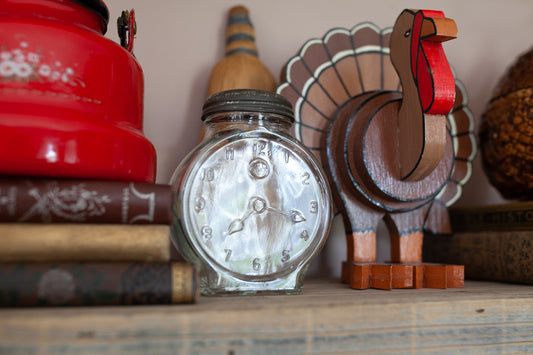 Vintage Glass Bottle - Clock Face Bottle - Lidded Bottle