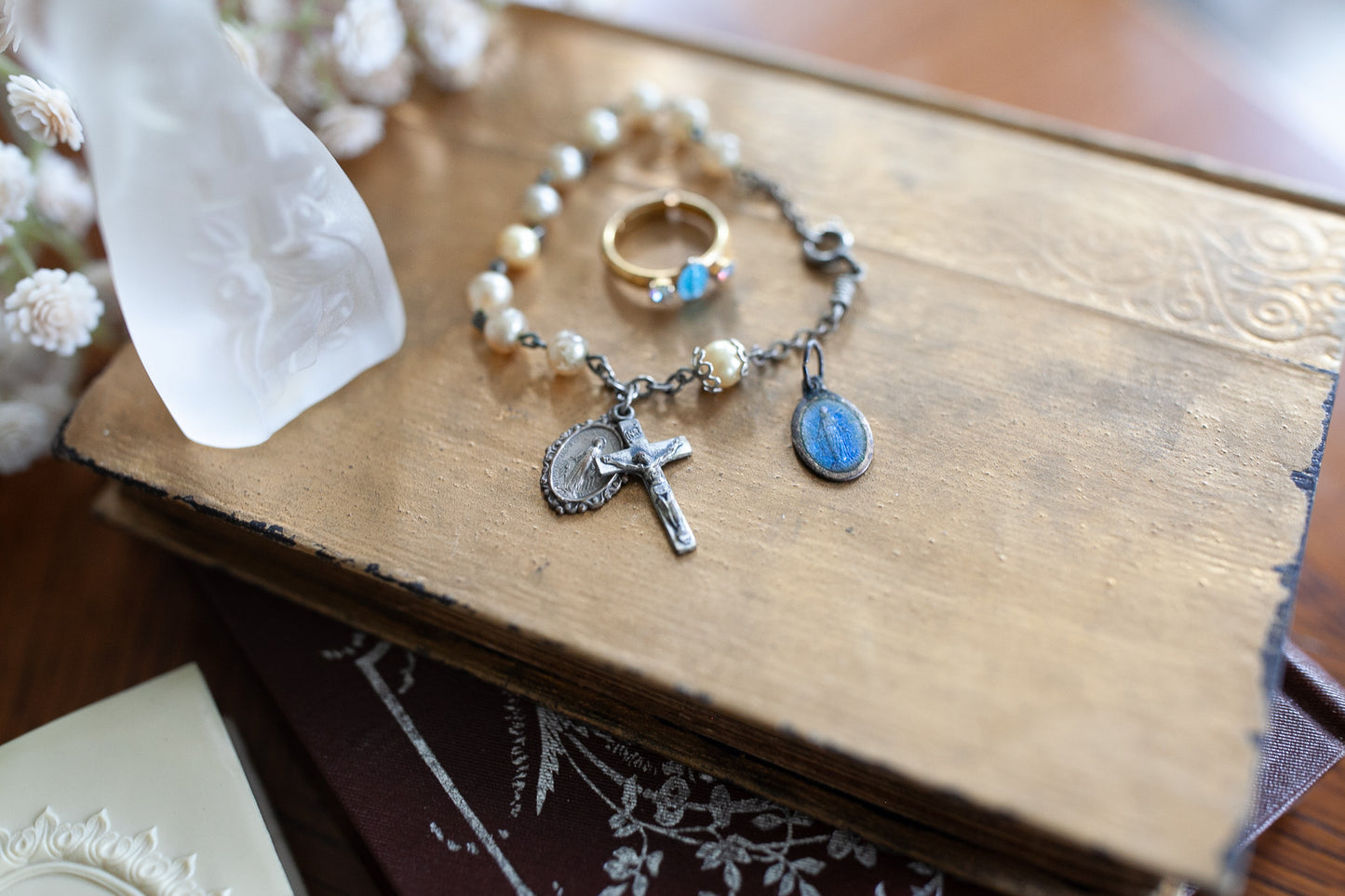 Vintage Religious Medals and Ring- Rosary Bracelet