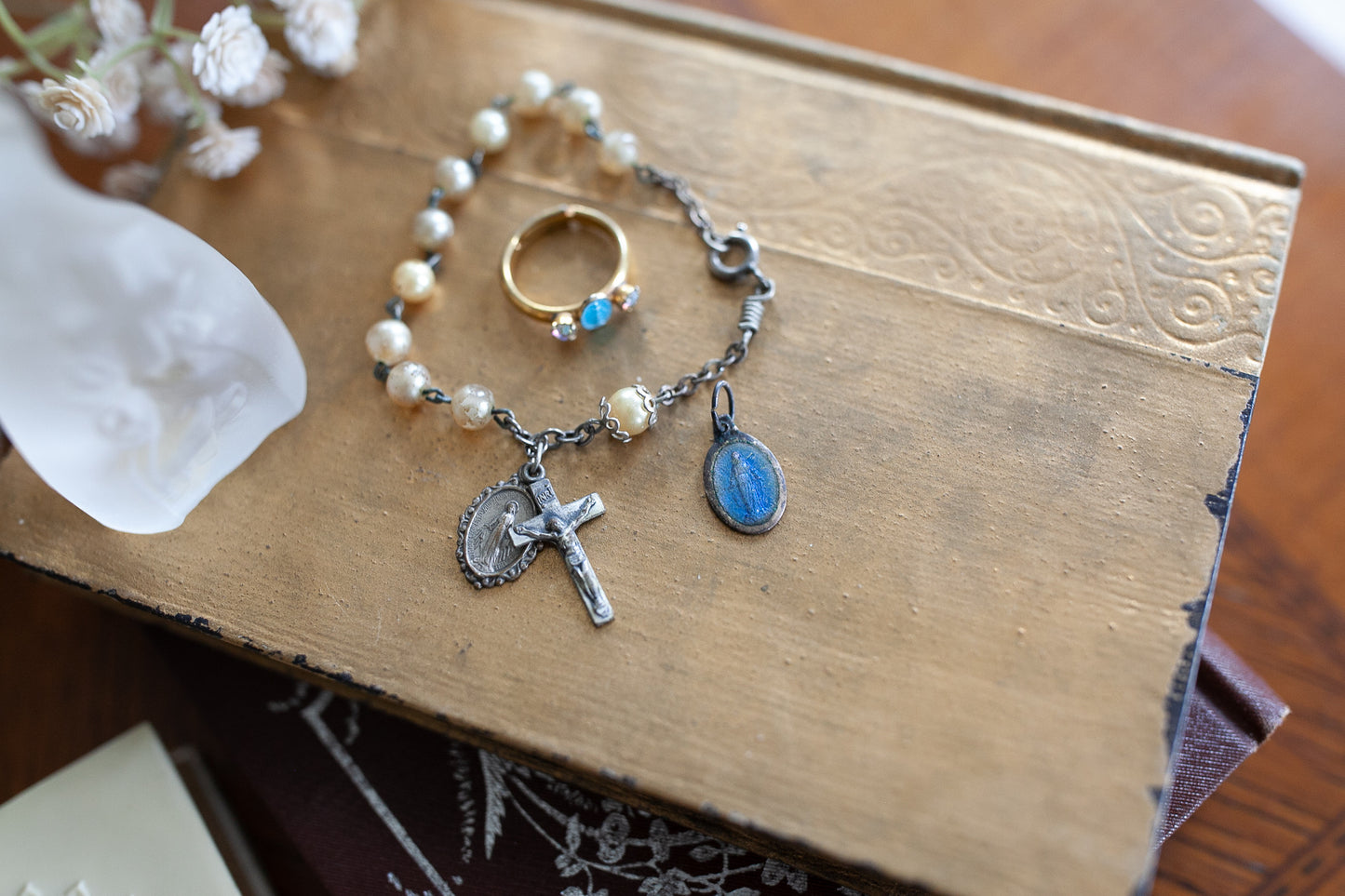 Vintage Religious Medals and Ring- Rosary Bracelet