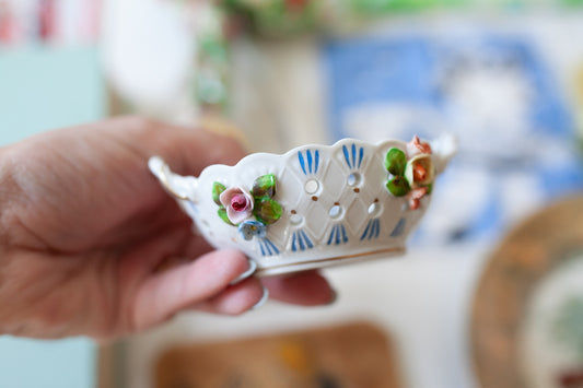 Vintage Dresden- Dresden Dish -Porcelain Floral Basket