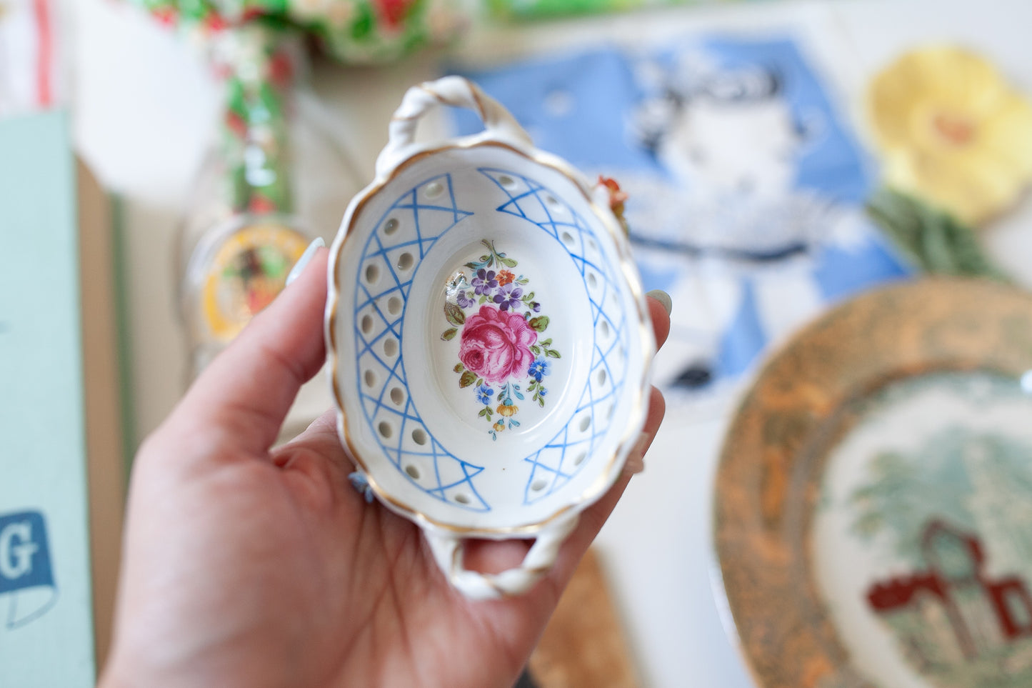 Vintage Dresden- Dresden Dish -Porcelain Floral Basket