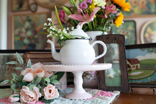 Vintage White Enamel Teapot