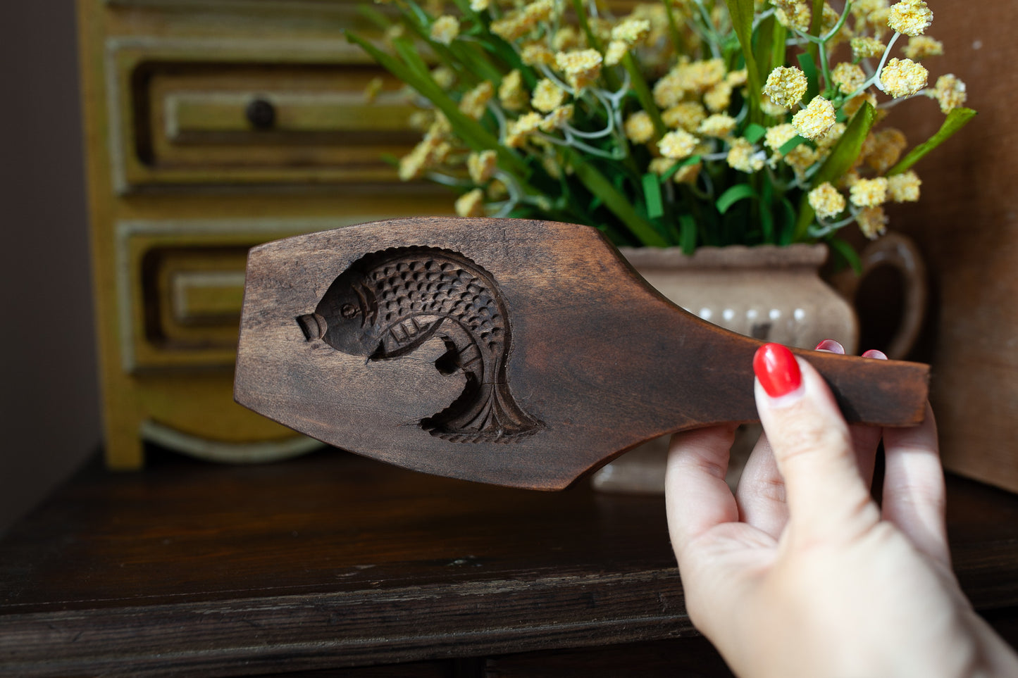 Vintage Fish Stamp- Cookie Stamp - Fish - Wooden Carved Fish