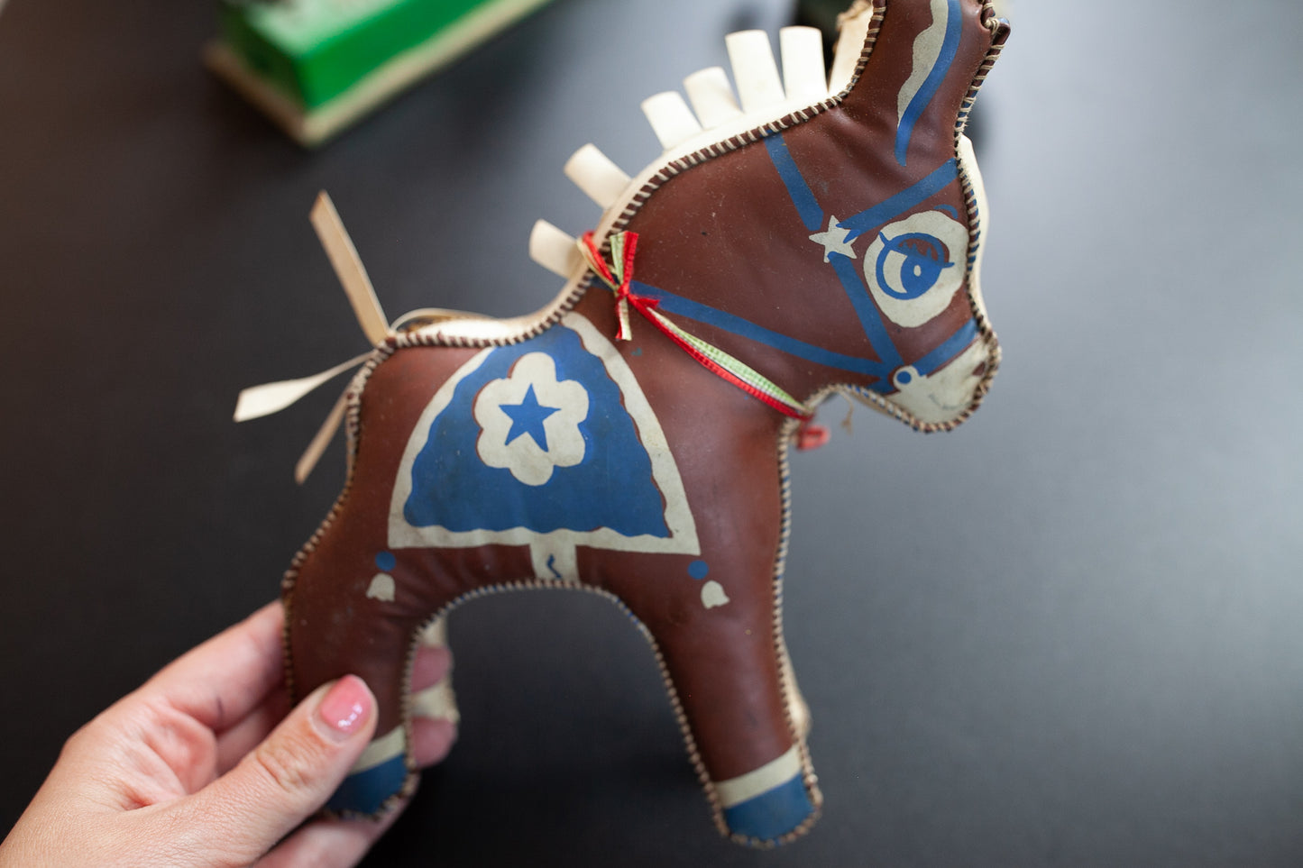 Horse - Vintage Vinyl Brown and Blue Stuffed Horse