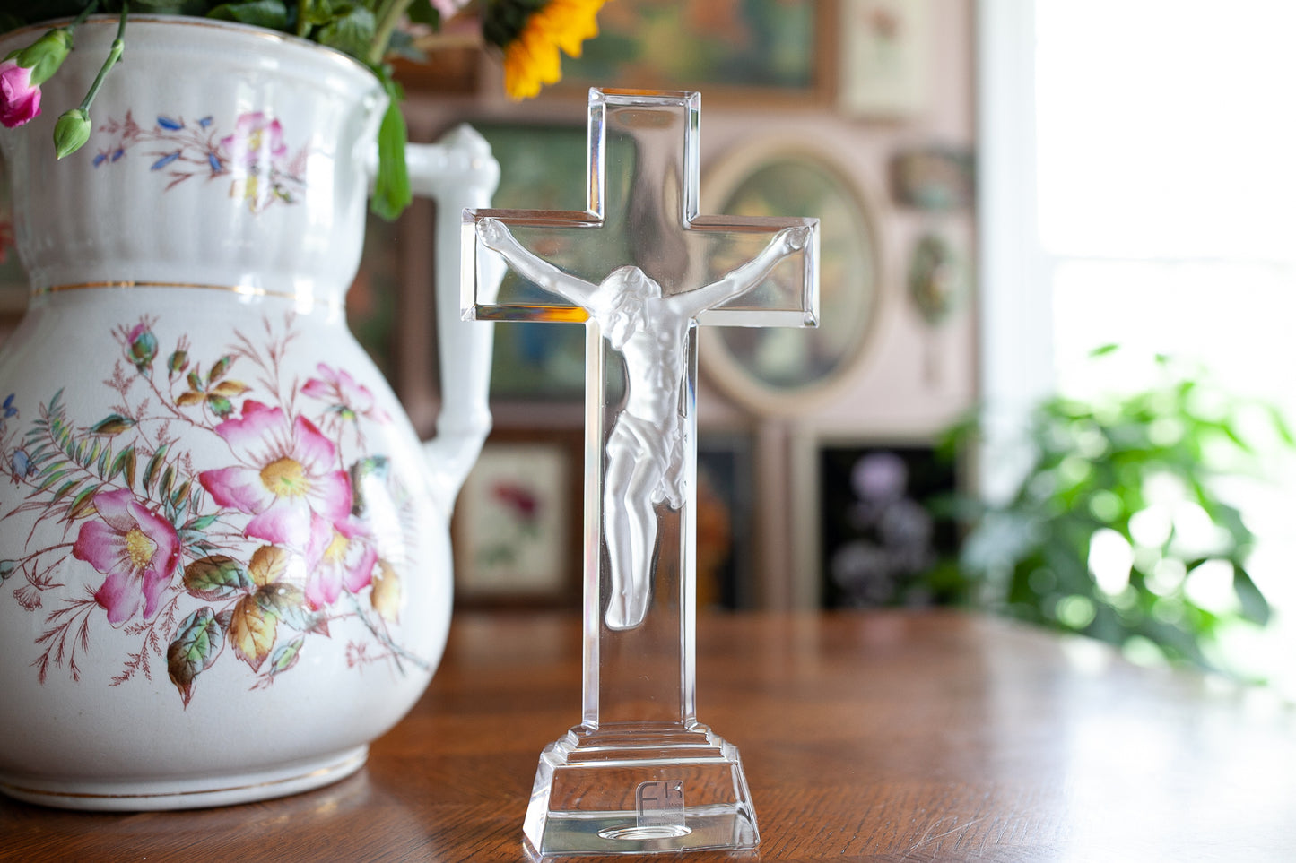 Vintage Glass Crucifix - FK Made in Germany Lead Crystal