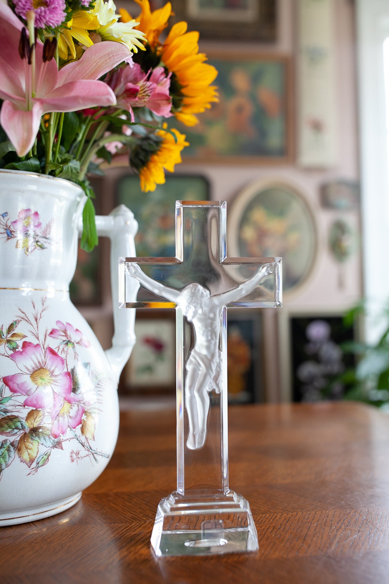 Vintage Glass Crucifix - FK Made in Germany Lead Crystal