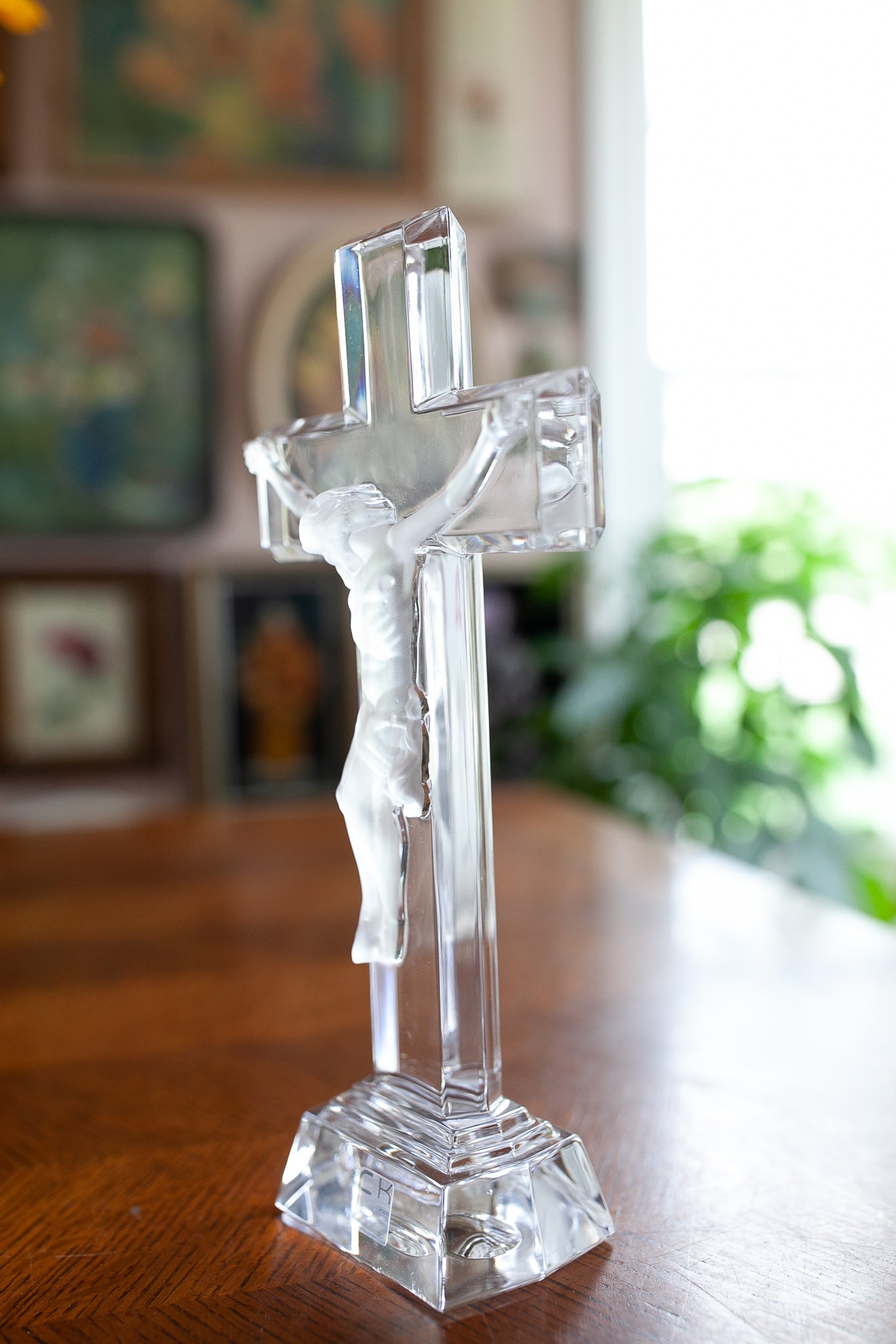 Vintage Glass Crucifix - FK Made in Germany Lead Crystal