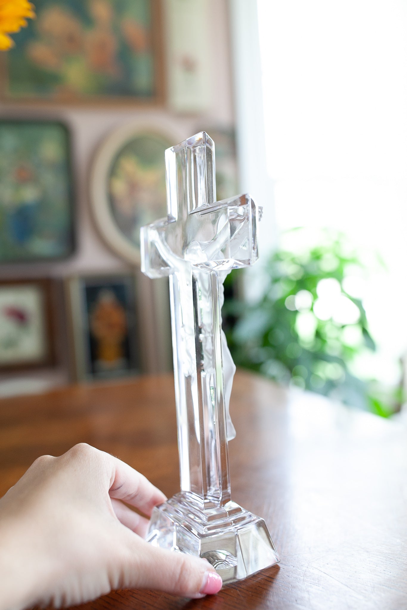 Vintage Glass Crucifix - FK Made in Germany Lead Crystal