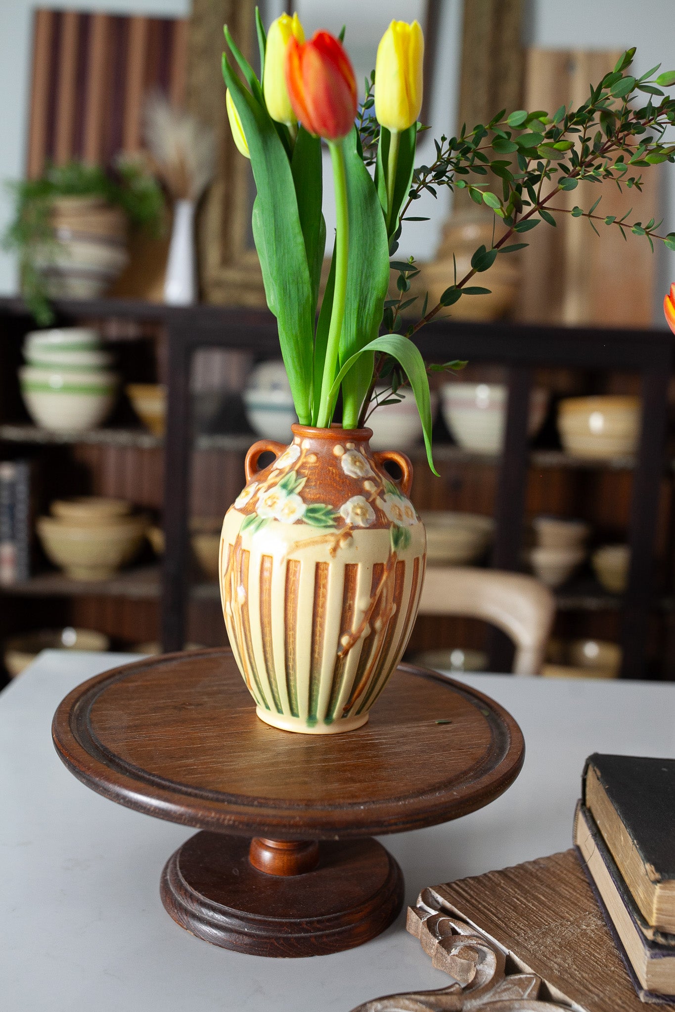 Roseville Cherry Blossom Brown 1933 Vintage Art Pottery Ceramic Vase 622-7