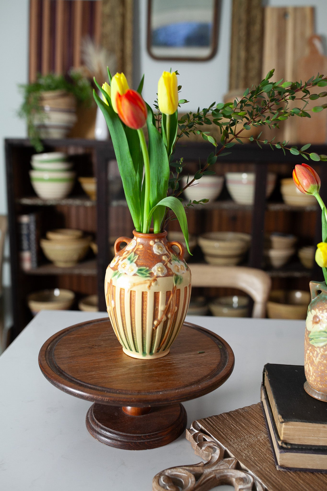 Roseville Cherry Blossom Brown 1933 Vintage Art Pottery Ceramic Vase 622-7