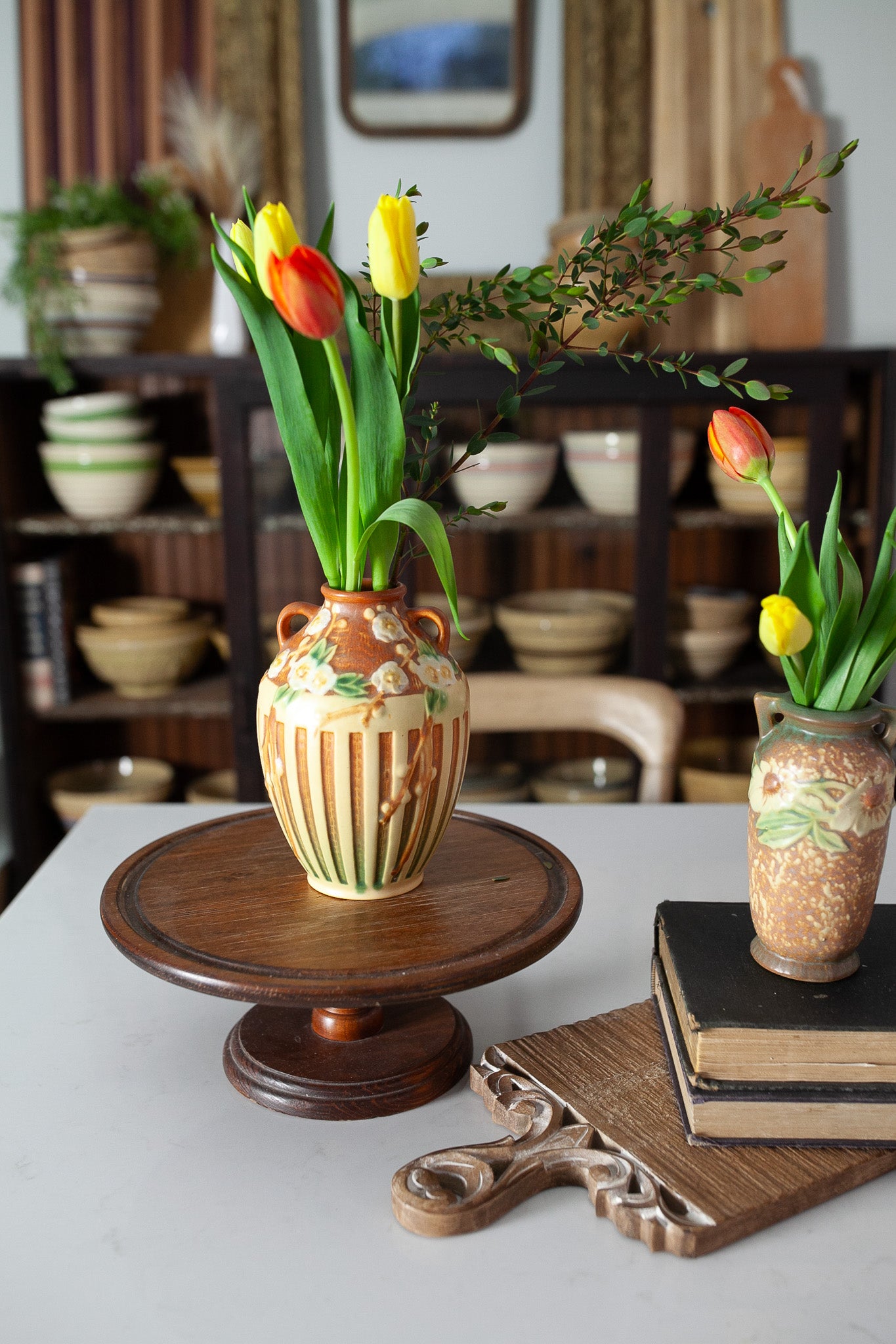 Roseville Cherry Blossom Brown 1933 Vintage Art Pottery Ceramic Vase 622-7