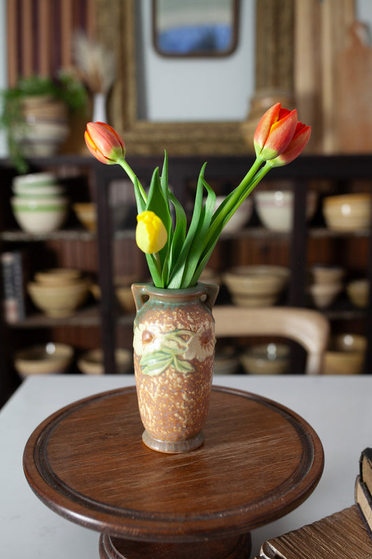Roseville Dahlrose Brown 1928 Vintage Arts And Crafts Pottery Ceramic Vase 363-6