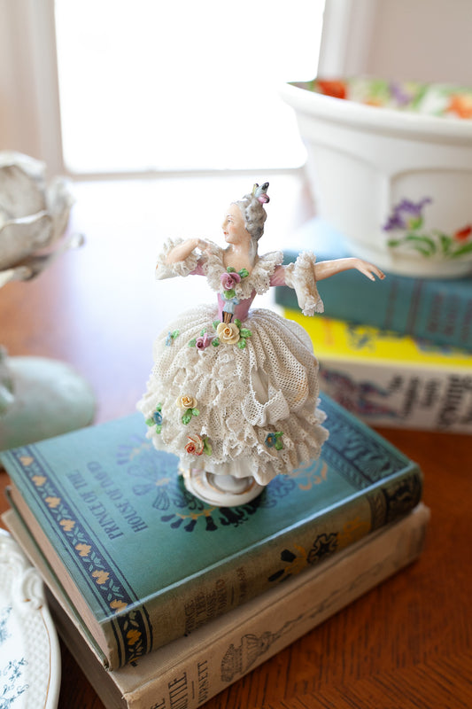Vintage Dresden Ballerina- Lace Figurine
