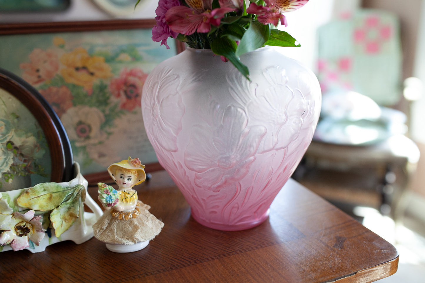 Vintage Pink Glass Vase - Poppy Vase