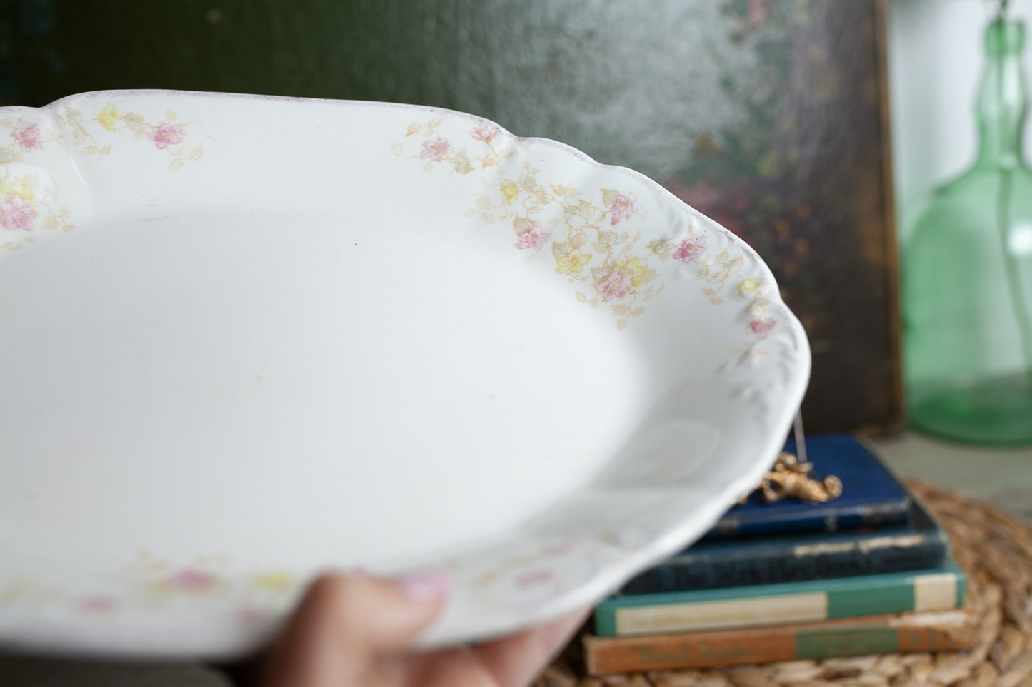 Antique Platter- Antique China - Floral Platter - Pink and Yellow florals -Bridgwood &Son England