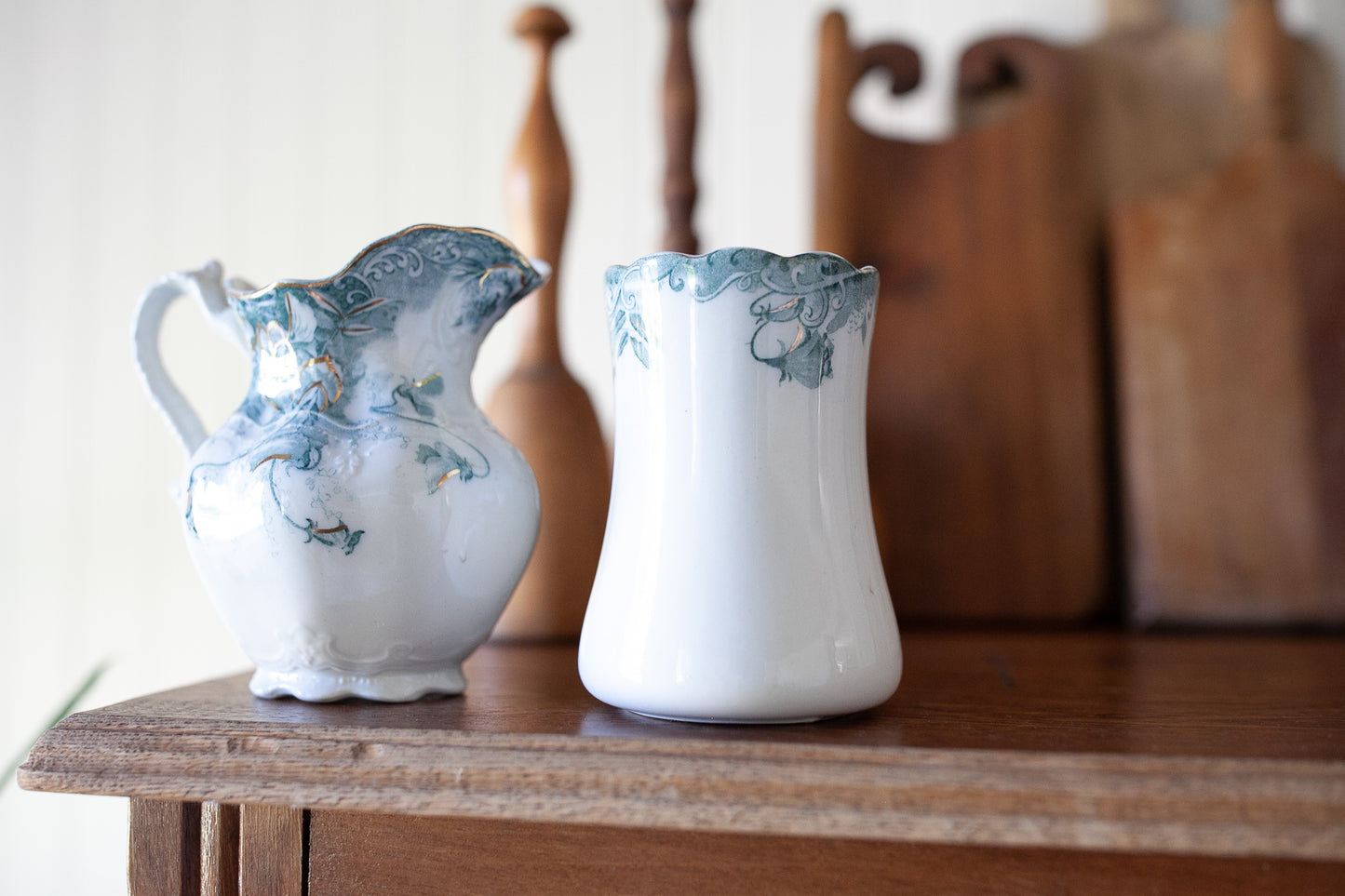 Antique Pitcher and cup -sweet pea hanley j&G meakin- Transferware