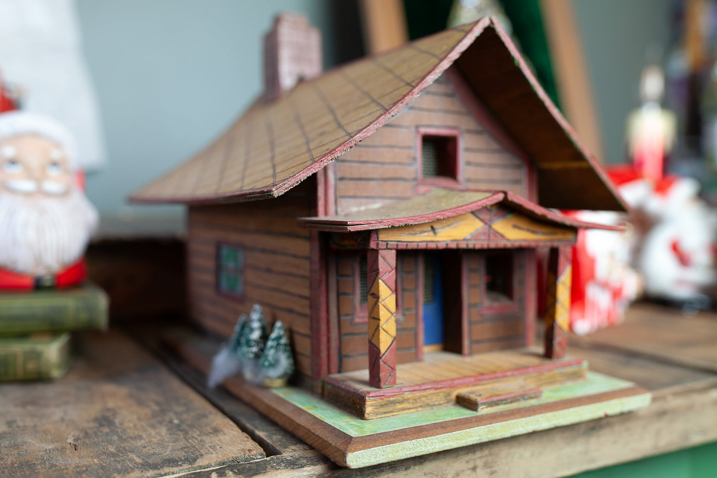 Vintage Handmade Christmas House- Village- Wooden House- Folk art house
