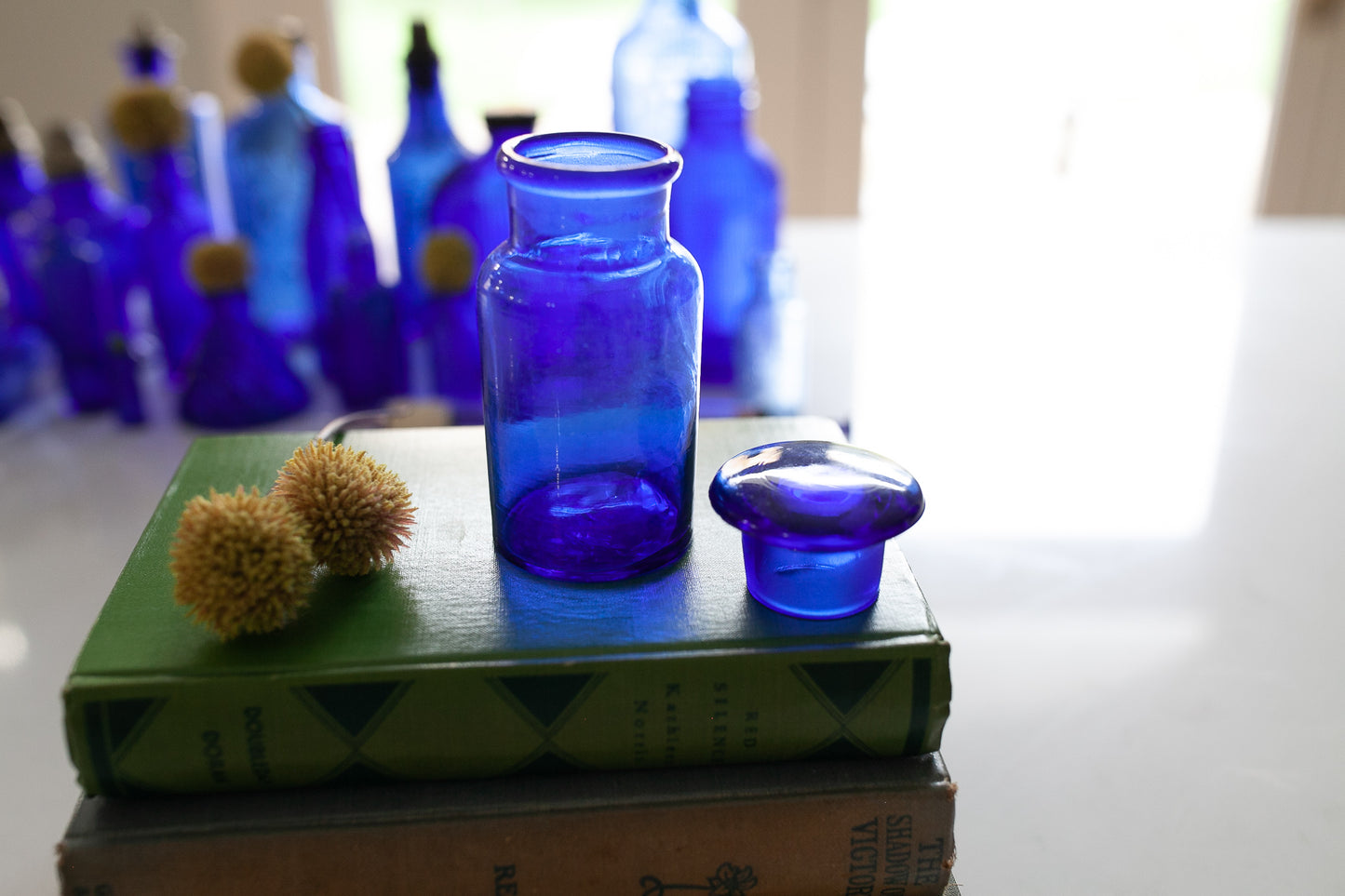 Vintage Cobalt Blue Glass Jar with Ribbing - Blue Vase