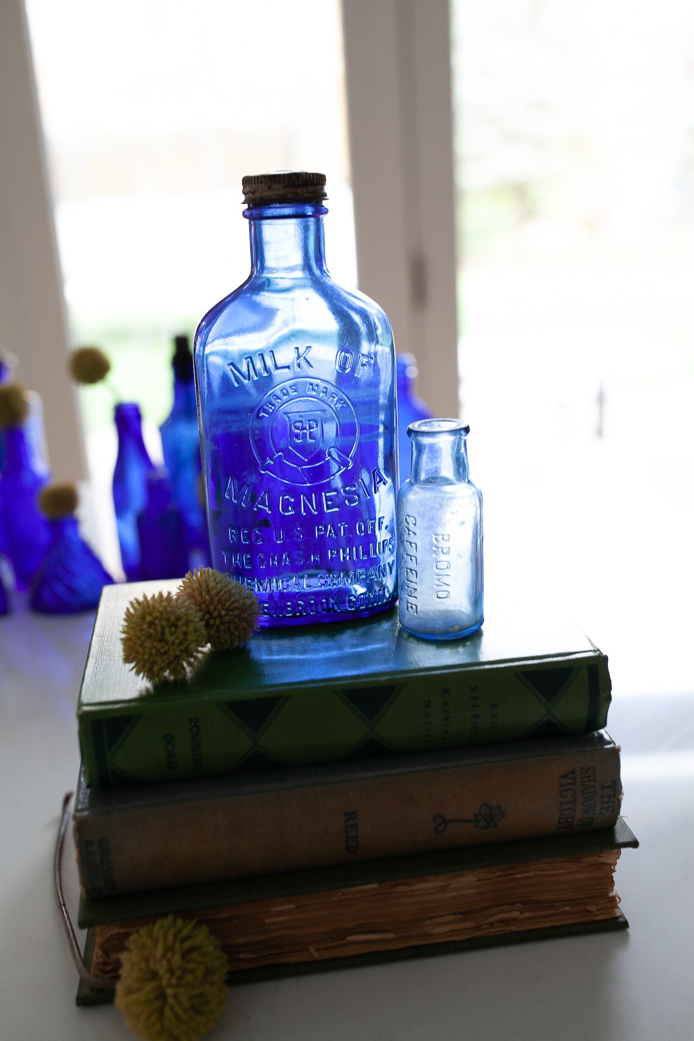 Vintage Cobalt Blue Glass Jar - Milk of Magnesia and Bromo Glass Jar