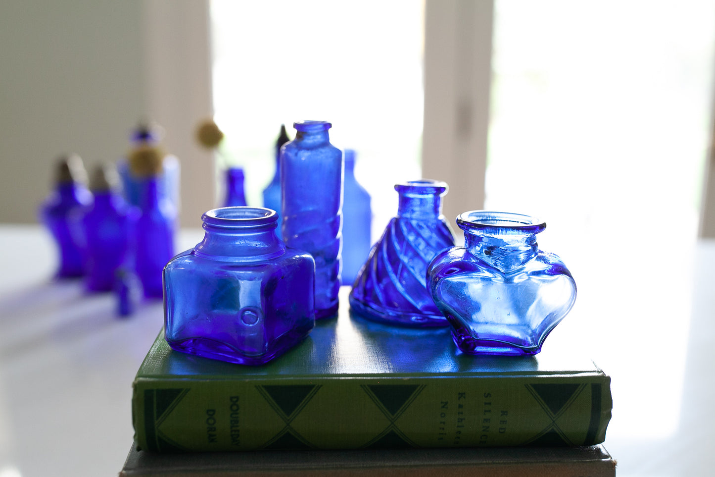 Vintage Cobalt Blue Glass - Ink Wells - Blue Glass - Set of 4