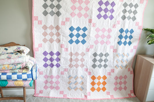 Diamond Quilt - Vintage Quilt - Pink Quilt