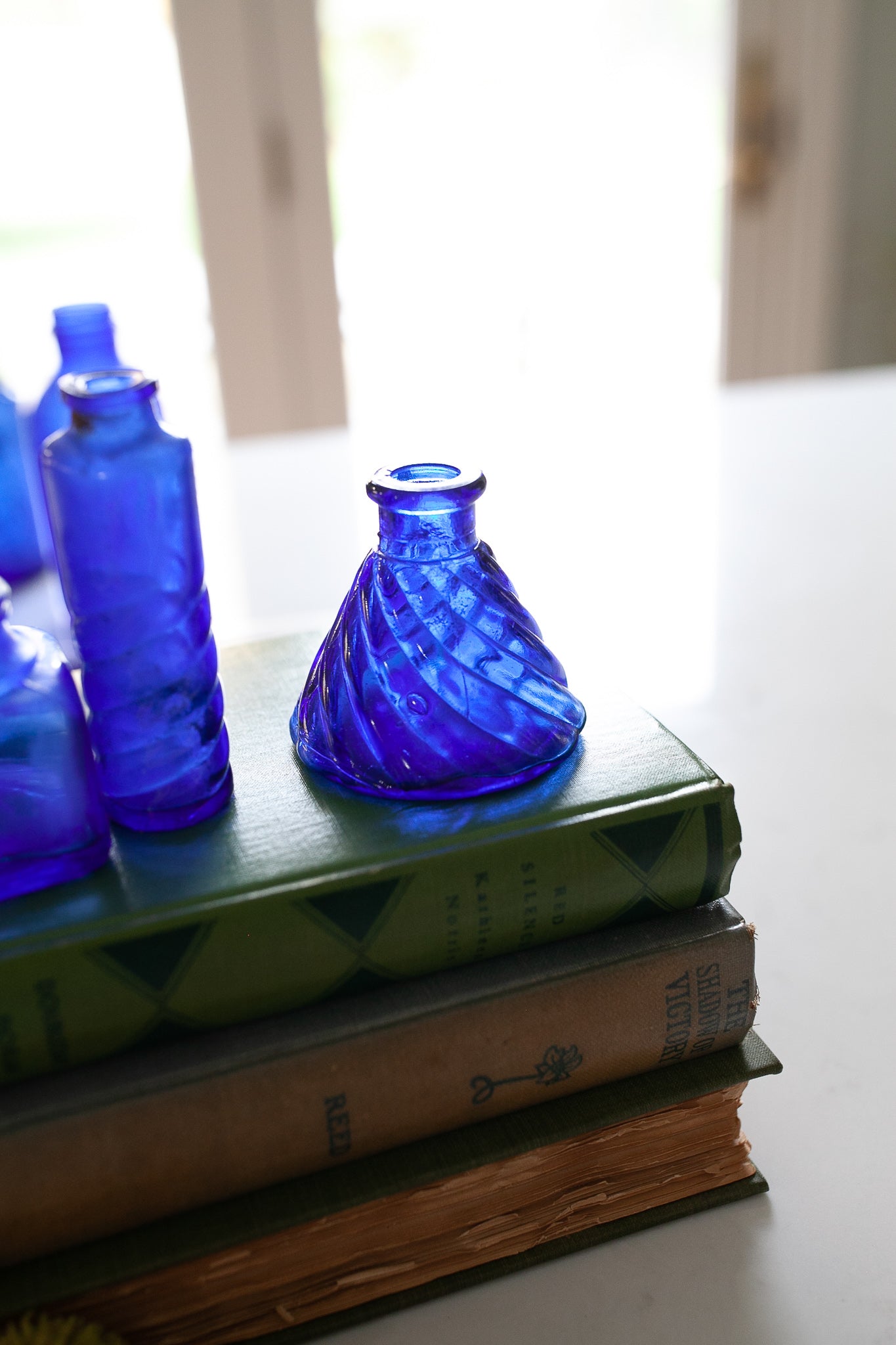 Vintage Cobalt Blue Glass - Ink Wells - Blue Glass - Set of 4